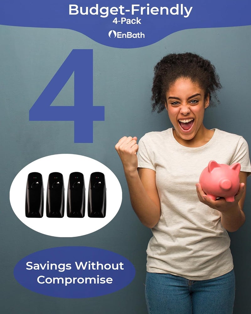 EnBath Automatic Air Freshener Spray Dispenser (4-Pack) Wall Mounted or Free Standing, Commercial and Home Use, Multiple Time Scent/Mist Release Settings for Room/Bathroom Sprayer (Black) - Image 2
